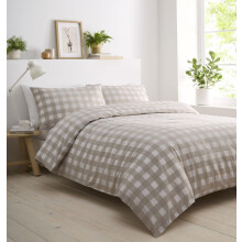 (King, Brown) Gingham duvet set quilt cover modern check squares sage green or natural