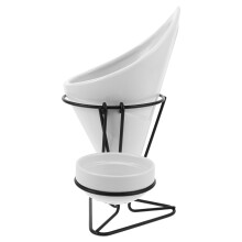 1Set Moderne Keramische Friethouder Met Sausdip En Metalen Snackhouder