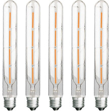 Pack of 5 Long Tube Bulbs, Edison LED Filament, 4W, 40W Incandescent Equivalent, E27 Base, Warm White 2700K, 400lm, Clear Glass, 360 Beam Angle, A