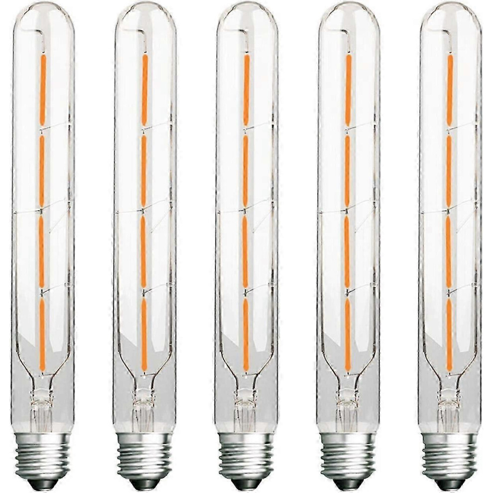 Pack Of 5 Long Tube Bulbs, Edison Led Filament, 4W, 40W Incandescent Equivalent, E27 Base, Warm 2700K, 400Lm, Clear Glass, 360 Beam Angle, A White 7308155778175