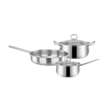 Stainless Steel Cookware Set 3 Piece Flat Bottom Fry Pan Soup Pot Milk Pot Induction Compatible Gas Stove Style One
