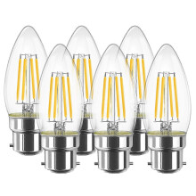 C35 B22 4W LED Filament Bulb - Candle Bulb - Warm White 2700K, 470lm 80Ra - Non-Dimmable (Pack of 6)