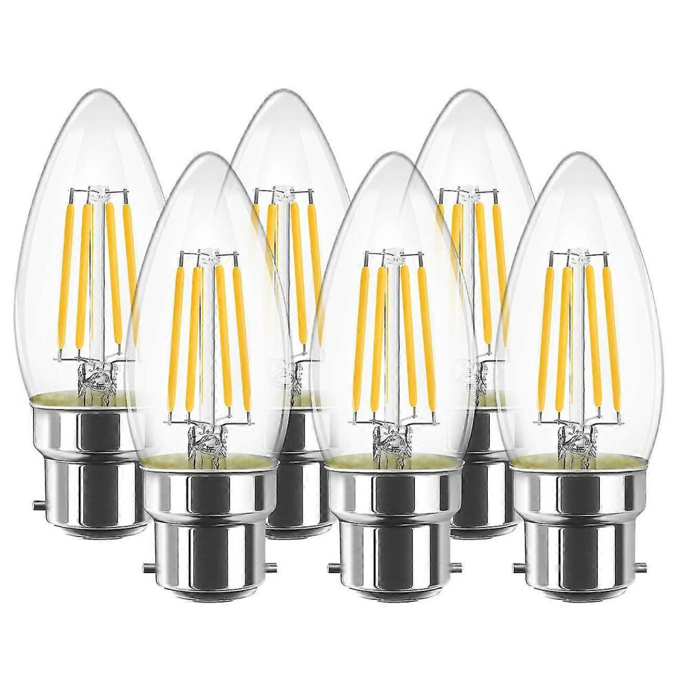 C35 B22 4W Led Filament Bulb - Candle Bulb - Warm 2700K, 470Lm 80Ra - Non-Dimmable (Pack Of 6) White