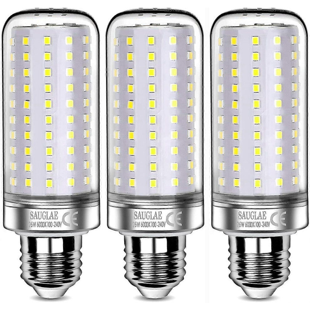 26W LED Bulbs, 200W Incandescent Bulb, 3000lm, Cool White 6000K, E27 Edison Screw Base, Pack of 3 [Energy Class E]