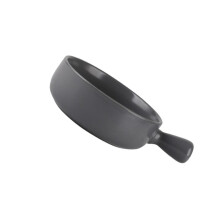 round ceramic baking plate with handle for home kitchen use grey