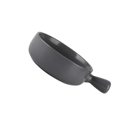 round ceramic baking plate with handle for home kitchen use grey