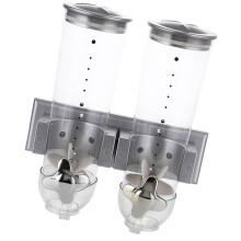 Double Cereal Dispenser With Cup Kitchen Organizer Wall Mount Canister Silver