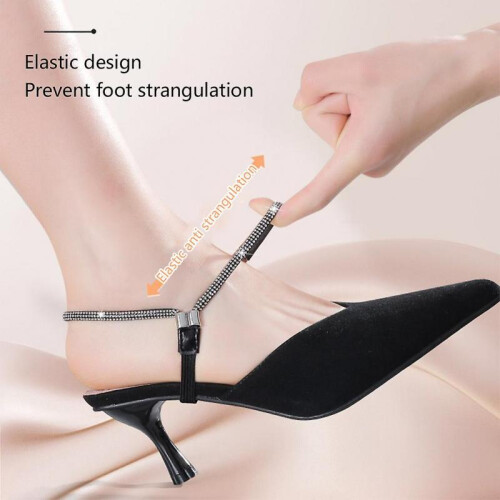 (Black Silver Diamond) Shoes Decorations Strap Anti Falling Elastic Band for Daily Use 2