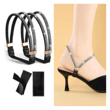 (Black Silver Diamond) Shoes Decorations Strap Anti Falling Elastic Band for Daily Use