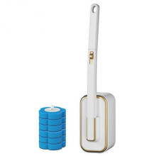 (White) Hygienic Bathroom Toilet Cleaner Kit With Replaceable Heads Toilet Bowl Cleaner Wand with Holder for Toilet Cleaning