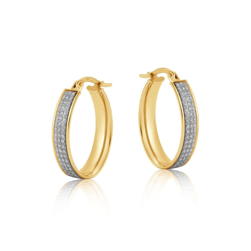 Two Colour Gold Moondust Oval Hoop Earrings Hallmarked Hoops-image-OPC-PKM9CK5-NEW
