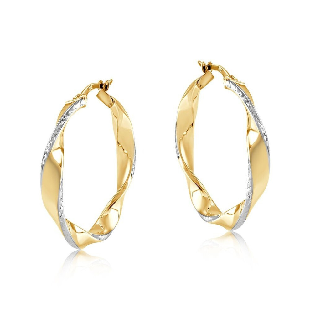 Two Colour Gold Twist Hoop Earrings 28mm Hallmarked Yellow and White Gold Hoops-image-OPC-PKM9CK2-NEW