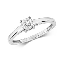 (N) 9ct White Gold Diamond Solitaire Ring Illusion Set Engagement Size J-Q