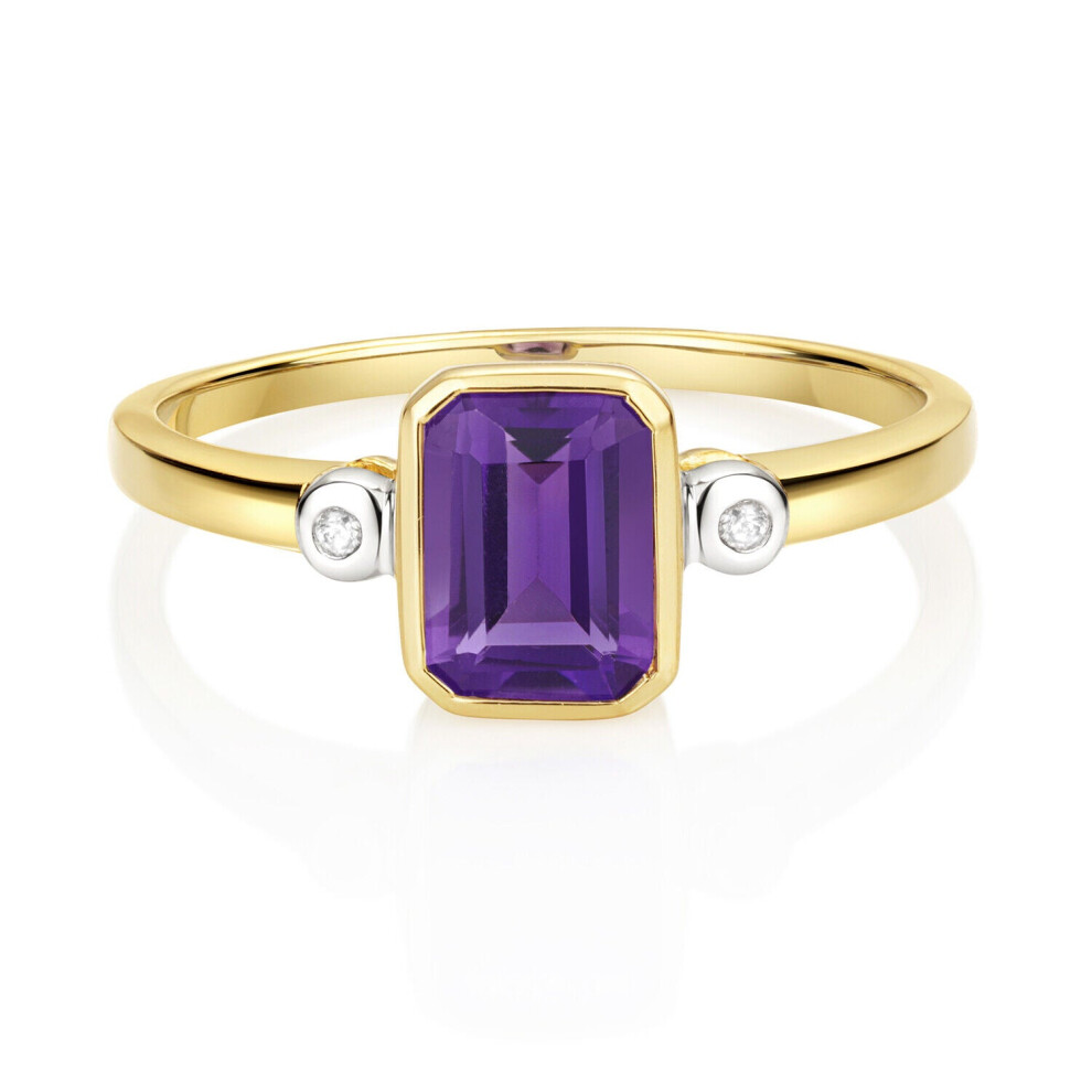 (P) Real Amethyst and Diamond Ring 9ct Yellow Gold Emerald Cut Solitaire Sizes J-Q-image-OPC-PKM9HV6-NEW