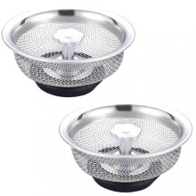(2 loading) Kitchen Sink Stainless Steel Basket Strainer with Rubber Stopper Metal Filter Basket for Food Scraps For Home Bathroom