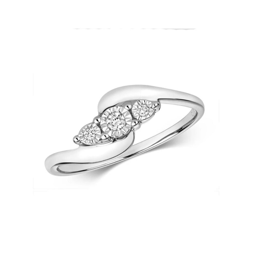 (L) Real Diamond Three Stone Ring Solid White Gold  Twist Trilogy Engagement-image-OPC-PKMB8B9-NEW