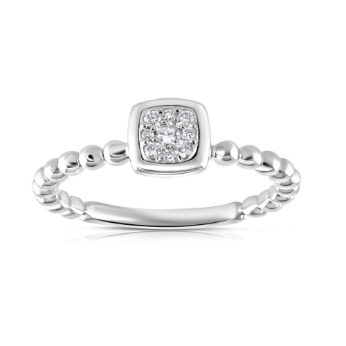 (L) 9ct White Gold 0.10ct Real Diamond Beaded Shank Square Top Ring 1