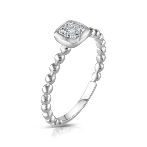 (N) 9ct White Gold 0.10ct Real Diamond Beaded Shank Square Top Ring 2