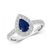 (M) Real Sapphire and Diamond Pear Ring 18ct White Gold Teardrop Cluster