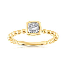 (K) 9ct Yellow Gold 0.10ct Real Diamond Beaded Shank Square Top Ring