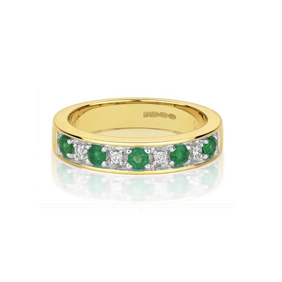 (N) Real Emerald and Diamond Eternity Ring 9ct Yellow Gold 4mm Band Anniversary-image-OPC-PKMBBZD-NEW