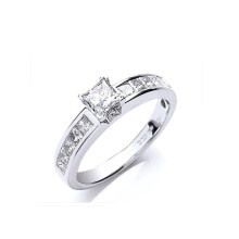 (Q) Real Princess Cut Diamond Solitaire Ring 18ct White Gold 1.00 Carat Weight