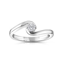 (O) 9ct White Gold Real Diamond Twist Solitaire Ring 0.15ctw Engagement Size J - Q