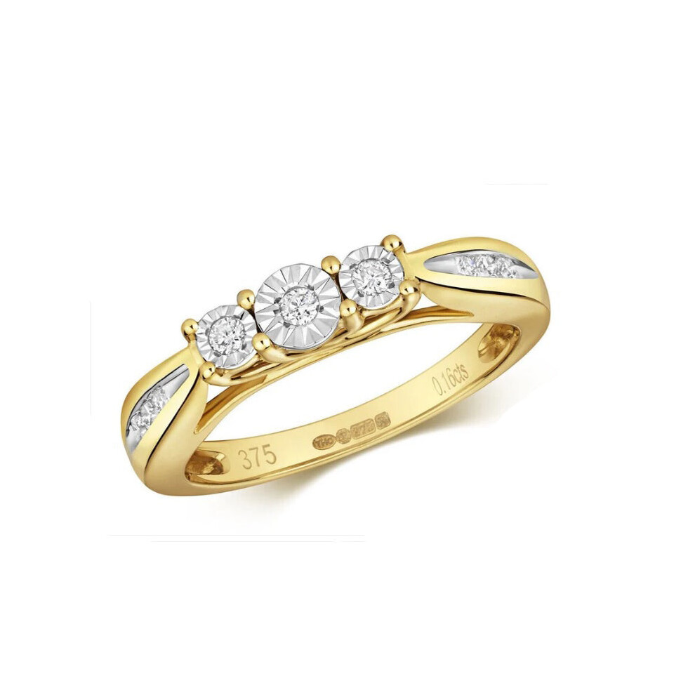 (K) Real Diamond Three Stone Ring 9ct Yellow Gold Trilogy Size J K L M N O P Q-image-OPC-PKMBJWP-NEW