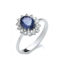(Q) Real Sapphire and Diamond Ring 18ct White Gold Oval Cluster 1.75 Carat Weight