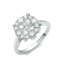 (K) Real Diamond Ring 18ct White Gold Cluster Engagement 1.00 Carat Weight Diamonds