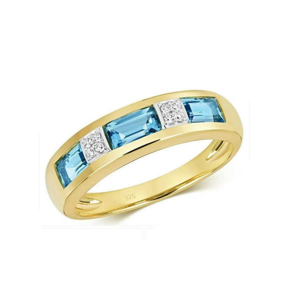 (J) Real Blue Topaz and Diamond Eternity Ring Solid Yellow Gold Emerald Cut Band-image-OPC-PKMBKSD-NEW