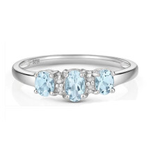 (N) Real Aquamarine and Diamond Ring Solid 9ct White Gold Size J - Q