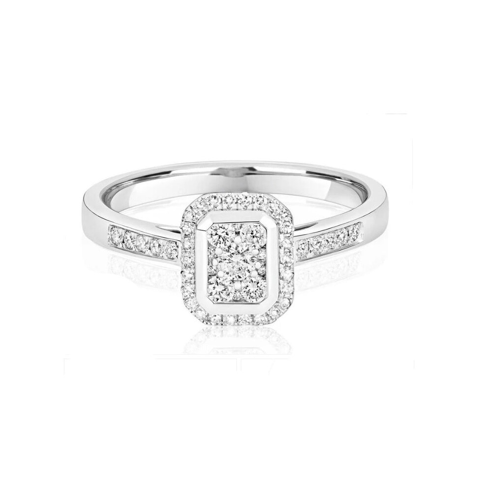 (P) Real Diamond Ring 9ct White Gold Rectangular Halo Cluster Engagement 0.33ctw-image-OPC-PKMBNW9-NEW