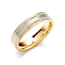 (K) 5mm Flat Court Wedding Band Matt Finish Parallel Groove 9k Yellow and White Gold