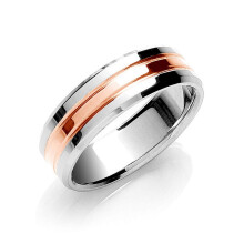(R) 7mm Flat Court Wedding Band Bevelled Edge 9ct White Gold 9ct Rose Gold Centre