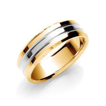 (Z 1/2) 7mm Flat Court Wedding Band Bevelled Edge 9ct Yellow Gold 9ct White Gold Centre