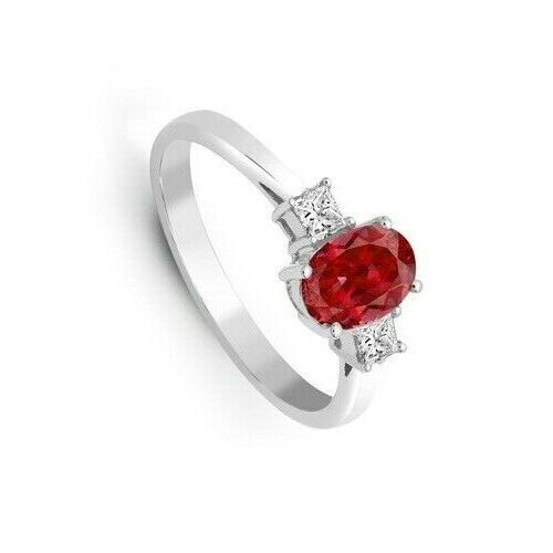 (M) Real Ruby and Diamond Ring 18ct White Gold Three Stone Trilogy 1.24 Carat Weight 2