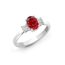 (M) Real Ruby and Diamond Ring 18ct White Gold Three Stone Trilogy 1.24 Carat Weight
