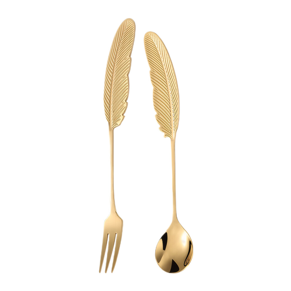 (Gold) 2pieces Stainless Steel Spork Shaped Delicate Lines Aesthetic Of-image-OPC-PKMCTSC-NEW