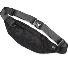 (Black Camouflage) Small Waist Bag for Men and Women, Waterproof, Phone Holder, Outdoor Gym, with Headphone Jack and 3 Zippered Pockets