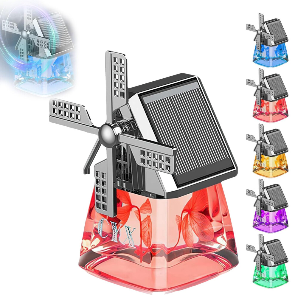 Solar-Powe Windmill Aroma Car Air Freshener Rotating Aromatherapy Diffuser Ornament One Size For Car Home Office Red 9354506810061