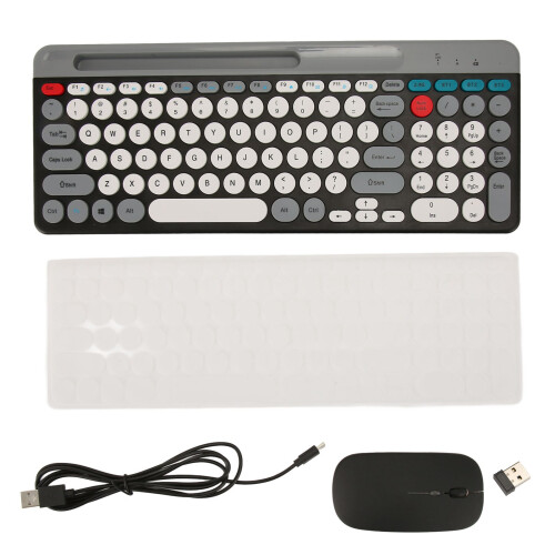 Retro Style Wireless Keyboard Mouse Set 2.4G Bluetooth, Rechargeable Black 1