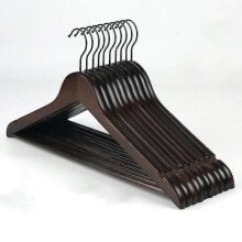 Black-Wooden Hanger, Set of 5, with Non-Slip Notches, Anti-Slip Trouser Bar, 360 Swivel Hook, for Suits, Shirts, Coats, Wood Color