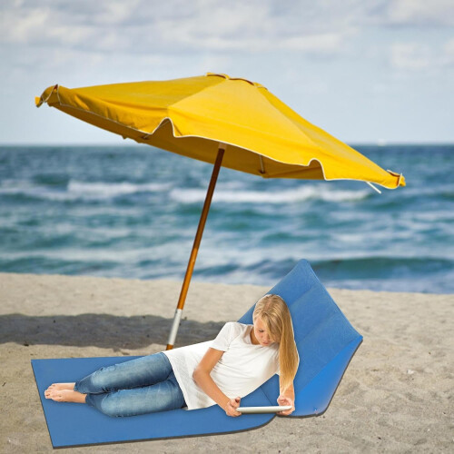 Inflatable Triangle Beach Pad Flocking Travel Pillow Outdoor Sunbathing Cushion Compact Triangular Mat Lightweight Blue 2