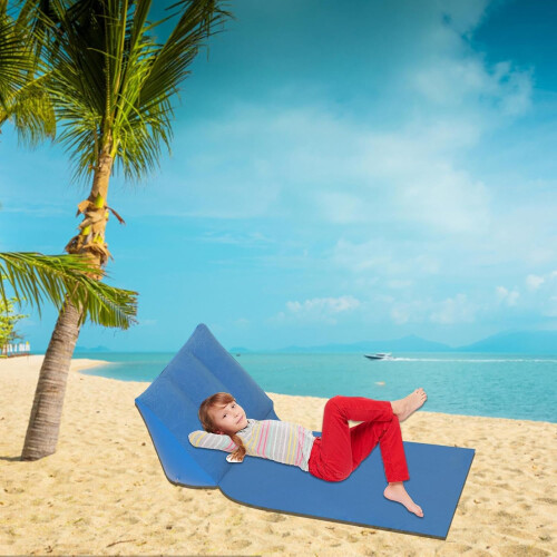 Inflatable Triangle Beach Pad Flocking Travel Pillow Outdoor Sunbathing Cushion Compact Triangular Mat Lightweight Blue 1