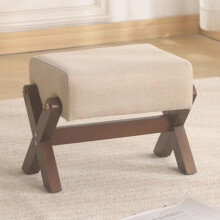 Small Ottoman Foot Rest With Linen Upholstery And Walnut Wood Legs 14.5x7.8x11.4In Modern Entryway Rectangular Foot Stool