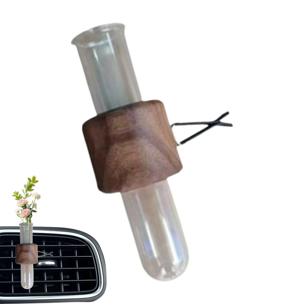 Car Vent Flower Vase Glass Tube For Plant Decor, Adjustable Holder, Long-Lasting Wooden Freshener 9354506812454