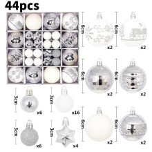 (Silver White) Christmas Large 44pcs Baubles Xmas Tree Balls Decor Party Wedding Gifts Ornament