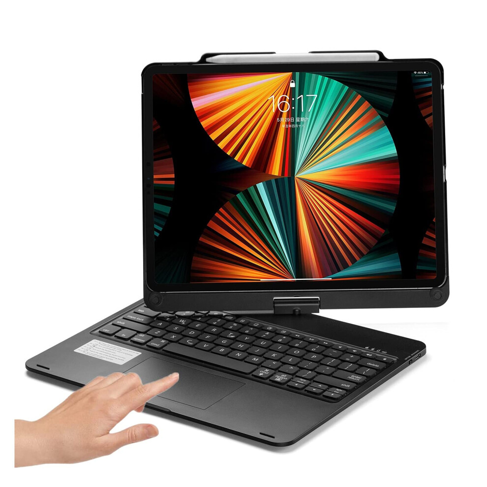360 Degree Rotating Touch Keyboard For Ipad Air 13 M3 M2 And Ipad Pro 12.9 2022 6Th Gen Backlit Trackpad Case Black 9354506812706