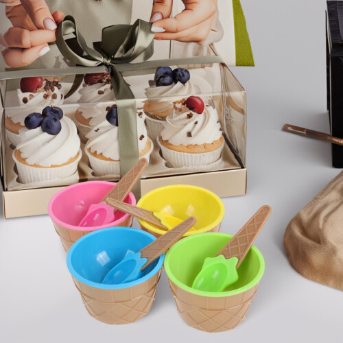 4Ensembles Coupes PP Pour Dessert Et Pudding Cuillères Colorées 2